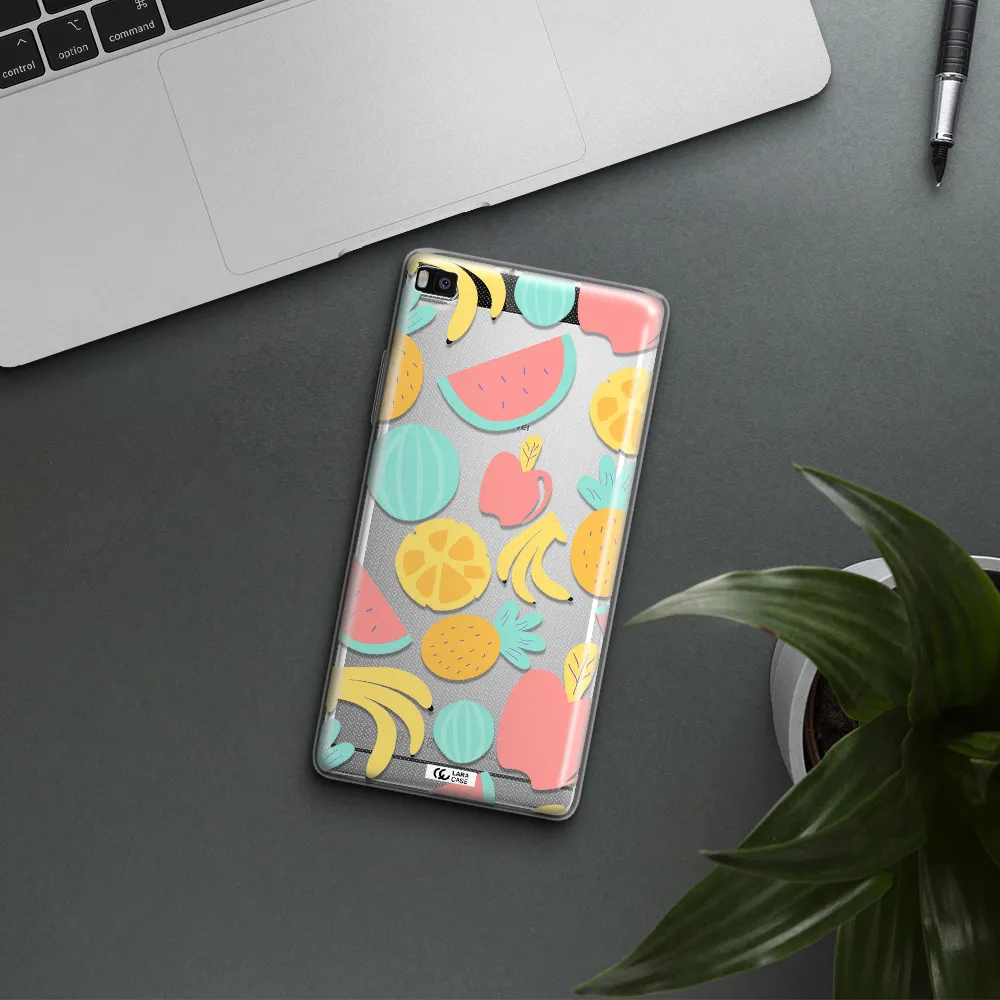 a pattern of fruits on a white background Huawei P8 Clear TPU Case