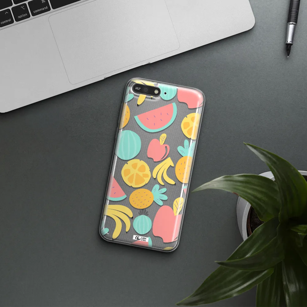 a pattern of fruits on a white background Huawei Y6 2018 Clear TPU Case
