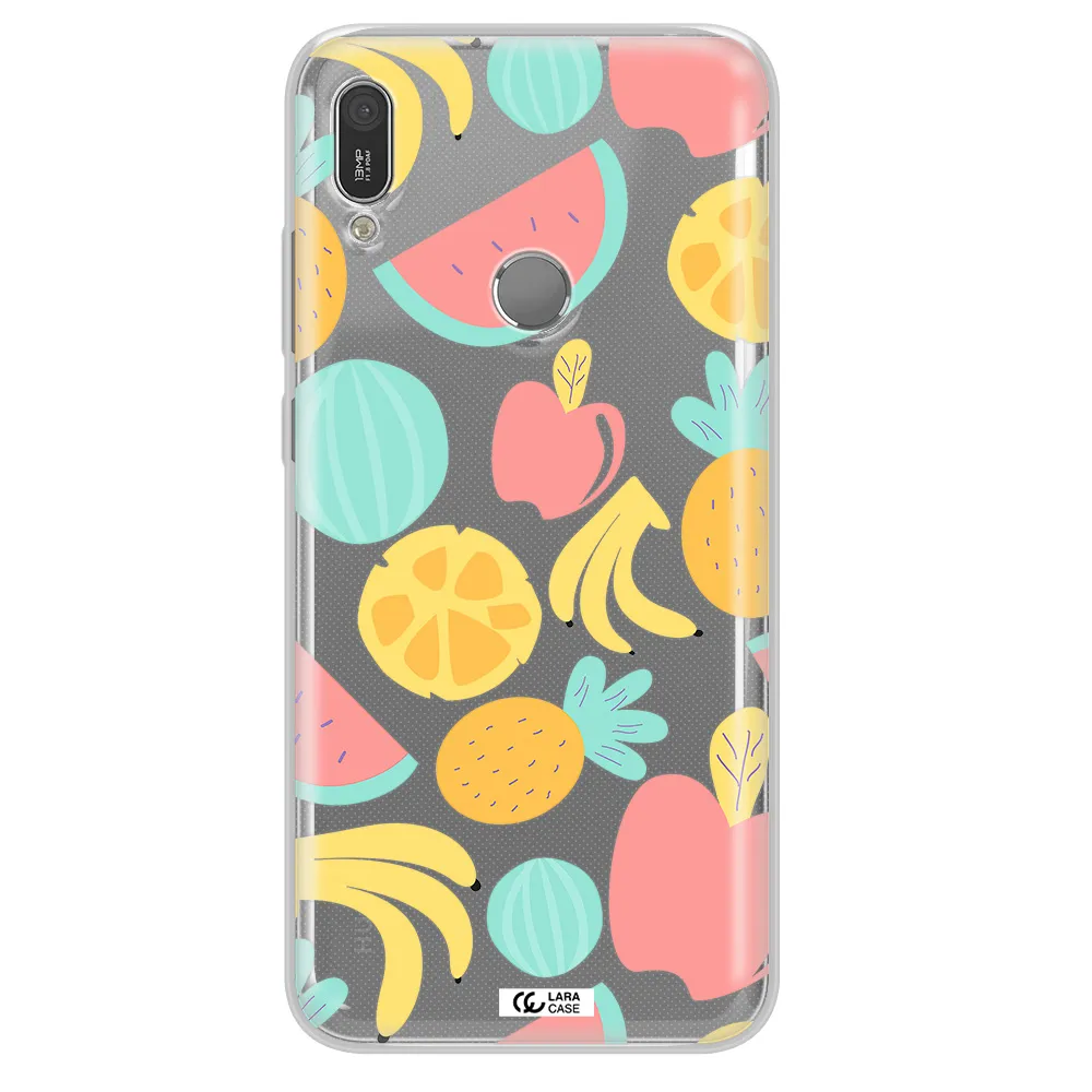 a pattern of fruits on a white background Huawei Y6 2019 Clear TPU Case