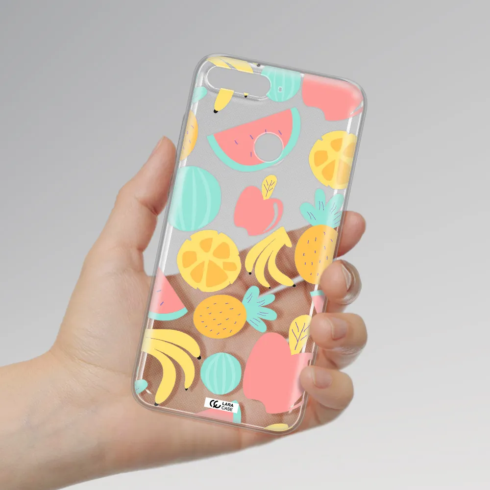 a pattern of fruits on a white background Huawei Y6 Prime 2018 Clear TPU Case