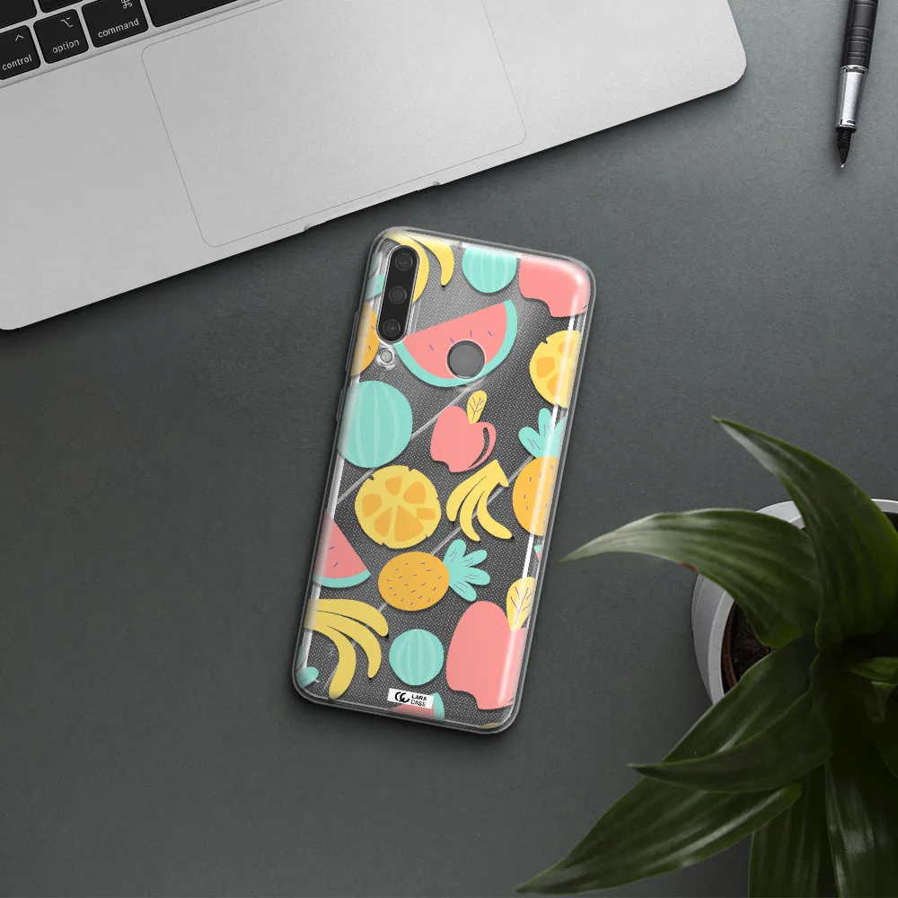 a pattern of fruits on a white background Huawei Y6P Clear TPU Case