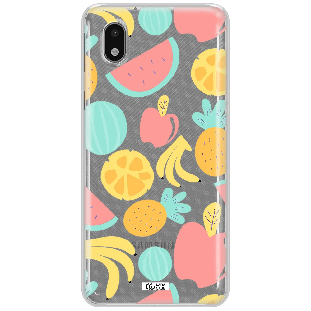 A Pattern Of Fruits On A White Background Samsung A01 Core Clear Tpu Case