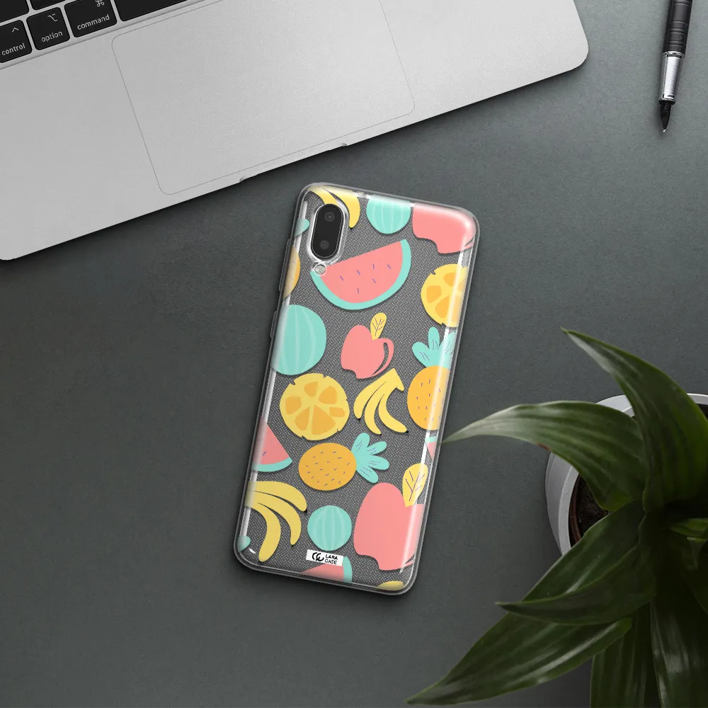 a pattern of fruits on a white background Samsung A02 Clear TPU Case