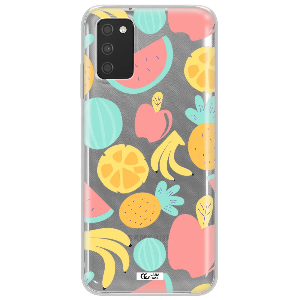 a pattern of fruits on a white background Samsung A03S Clear TPU Case