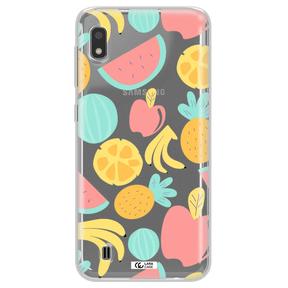 a pattern of fruits on a white background Samsung A10 Clear TPU Case