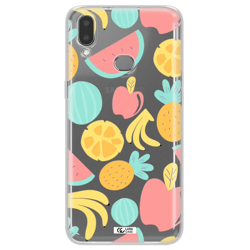 a pattern of fruits on a white background Samsung A10S Clear TPU Case