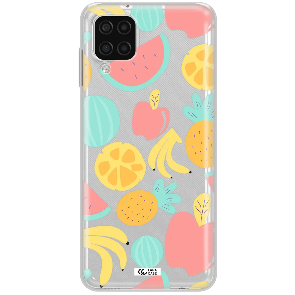 a pattern of fruits on a white background Samsung A12 4g Clear TPU Case