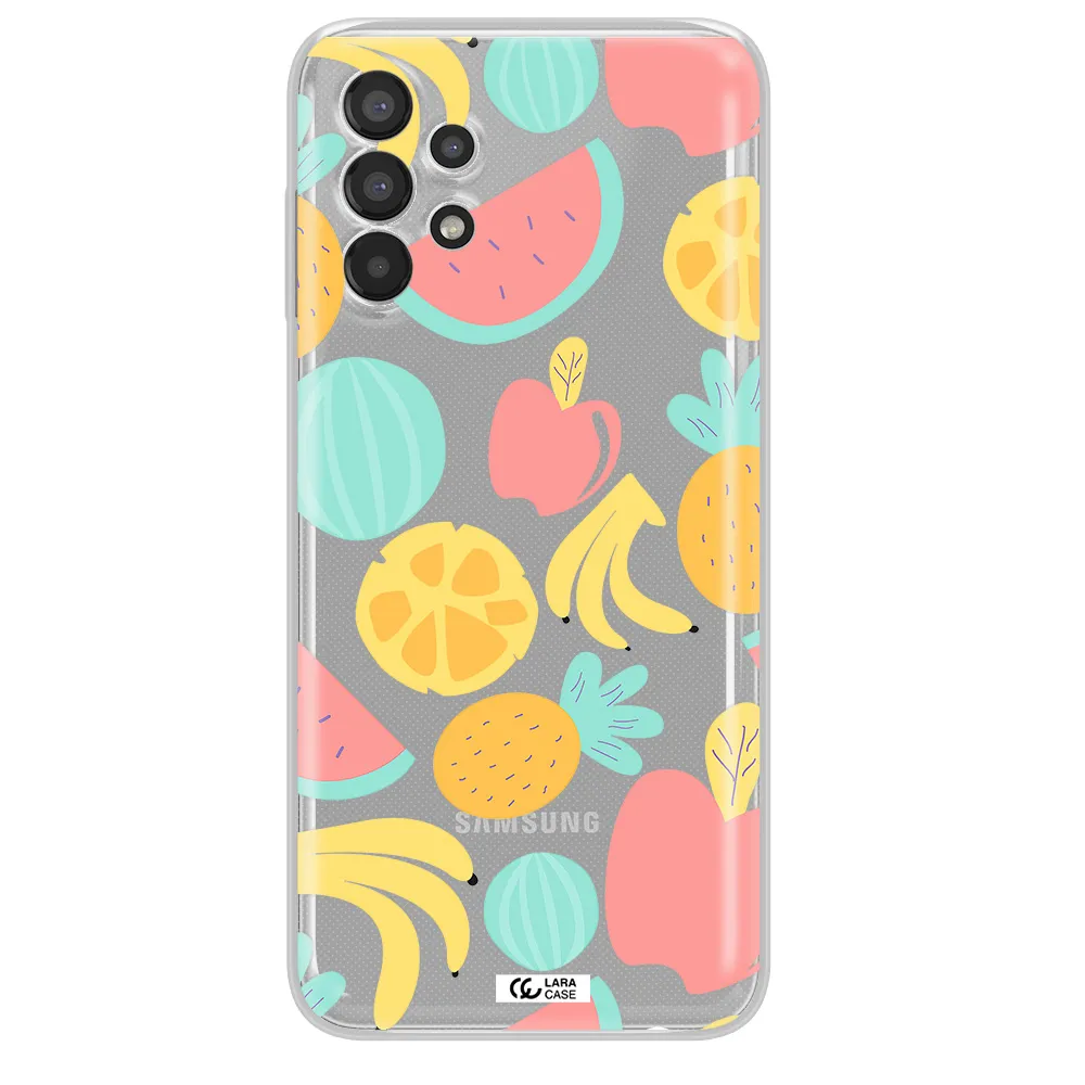 a pattern of fruits on a white background Samsung A13 Clear TPU Case