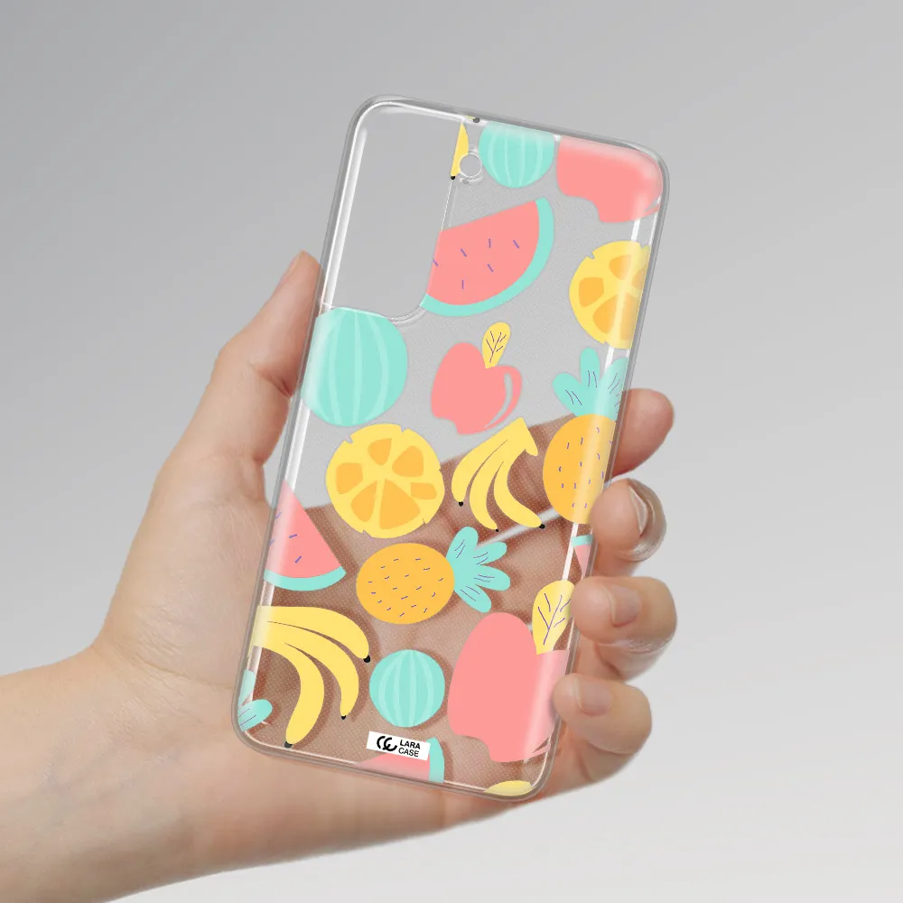 a pattern of fruits on a white background Samsung A21 Fe Clear TPU Case