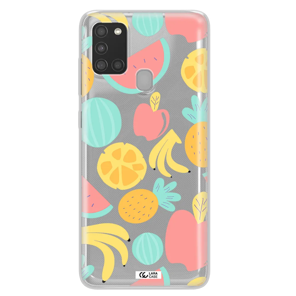 a pattern of fruits on a white background Samsung A21S Clear TPU Case