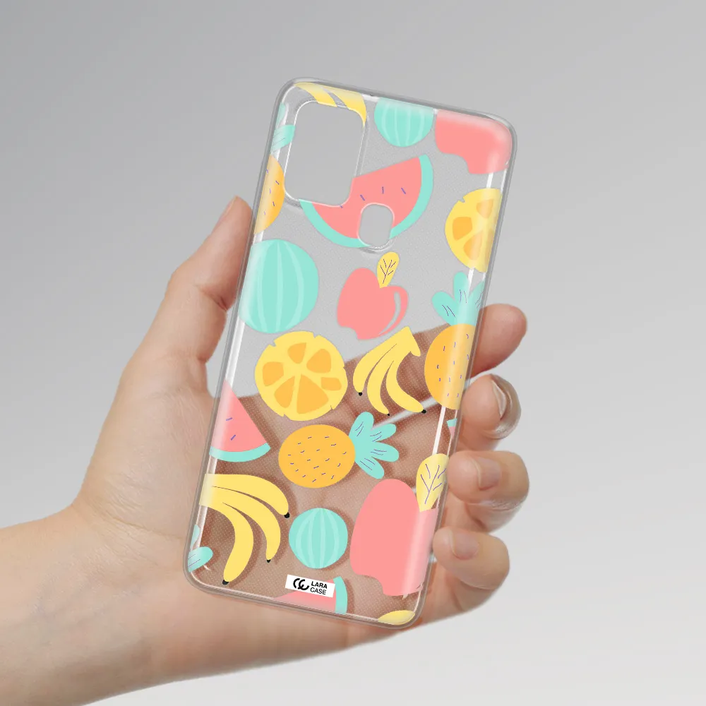 a pattern of fruits on a white background Samsung A21S Clear TPU Case