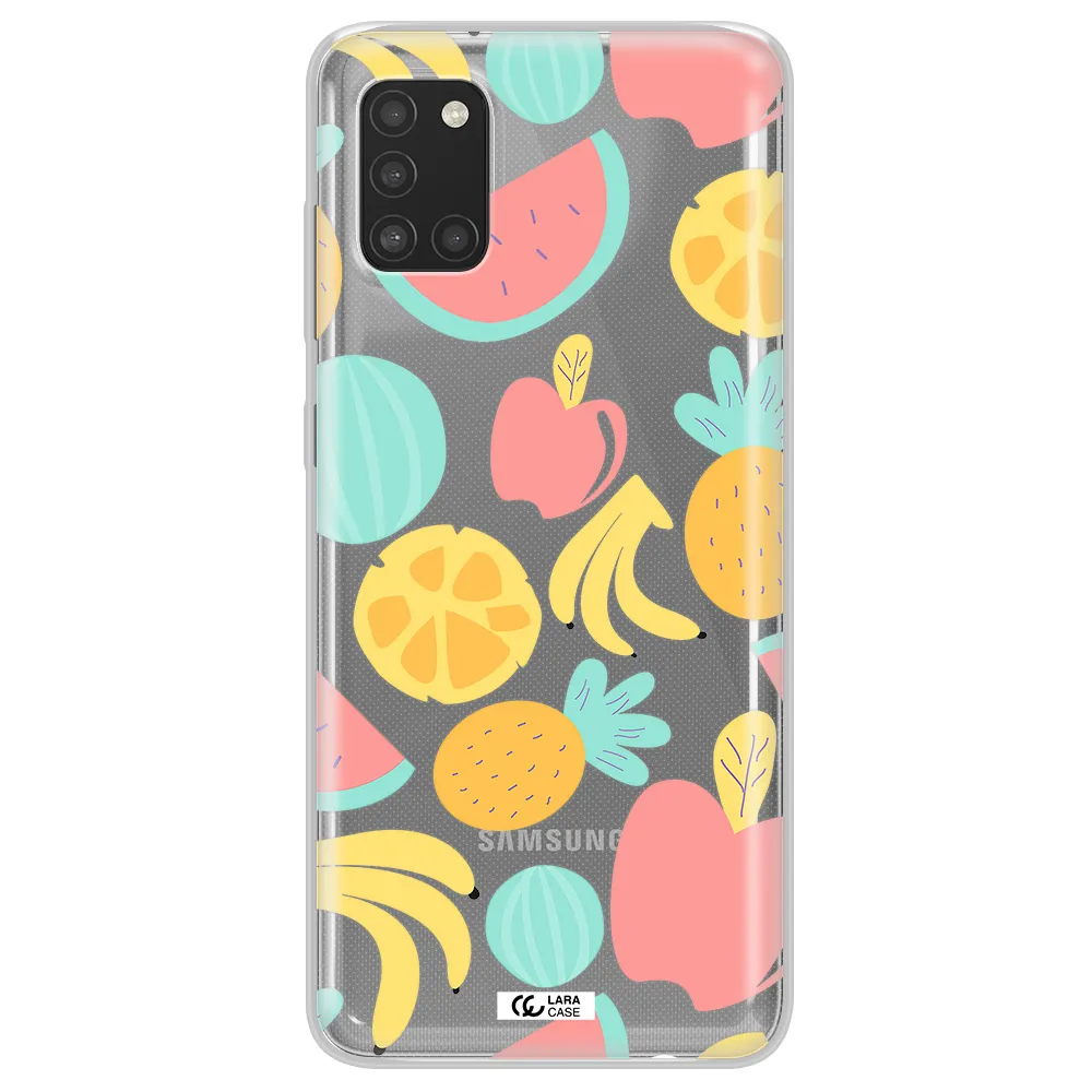 a pattern of fruits on a white background Samsung A31 Clear TPU Case