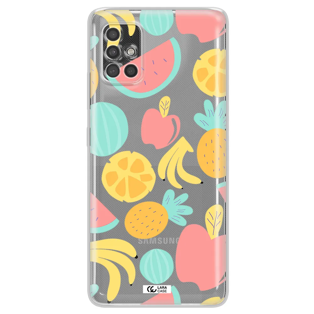 A Pattern Of Fruits On A White Background Samsung A40S Clear Tpu Case
