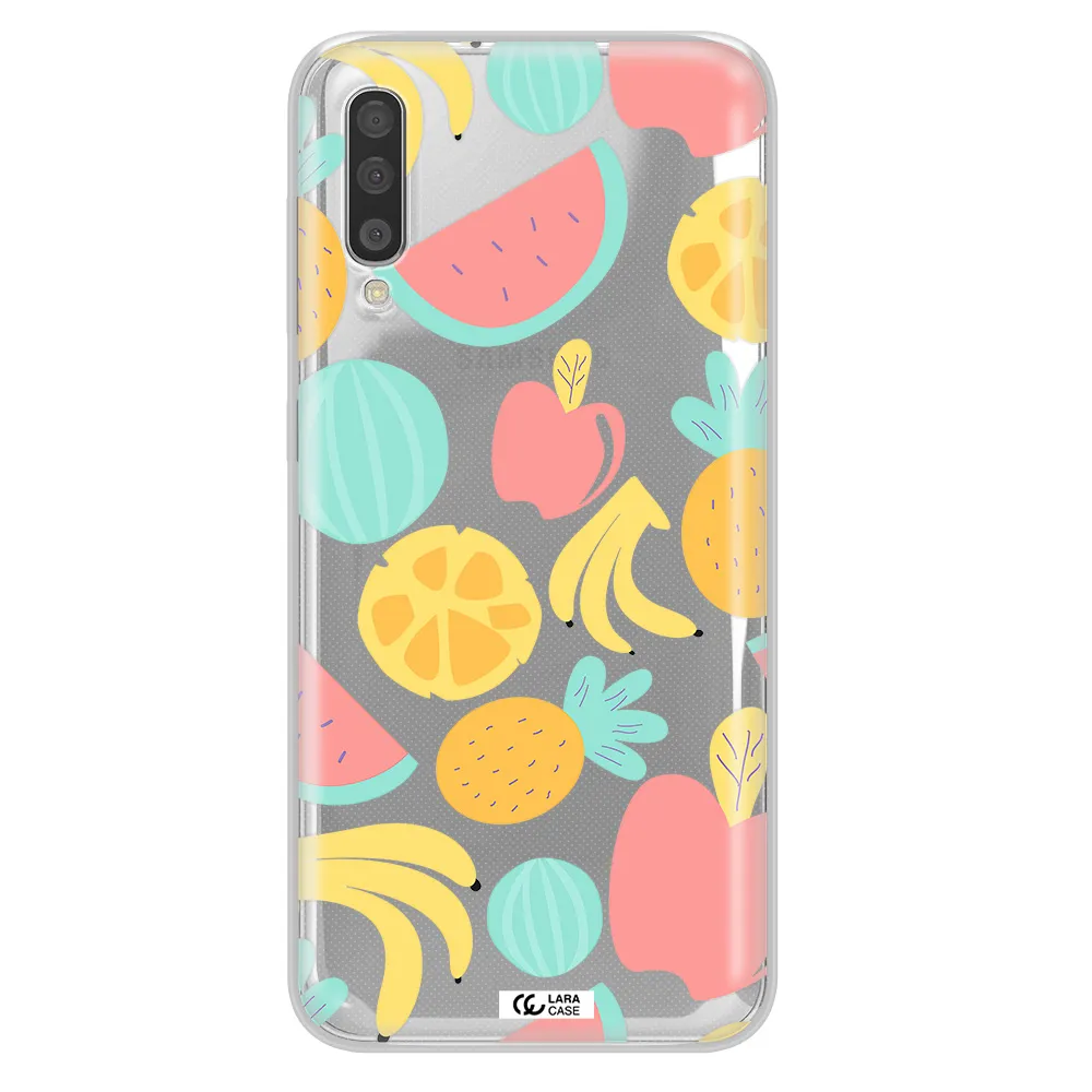 a pattern of fruits on a white background Samsung A50 Clear TPU Case