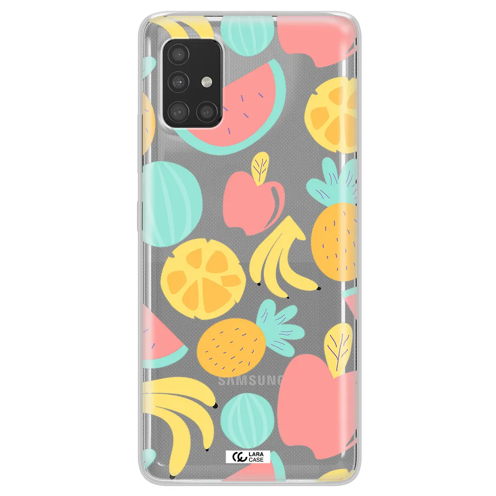 a pattern of fruits on a white background Samsung A51 Clear TPU Case