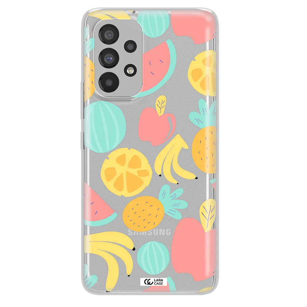 a pattern of fruits on a white background Samsung A53 Clear TPU Case