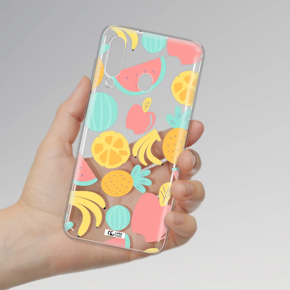a pattern of fruits on a white background Samsung A60 Clear TPU Case