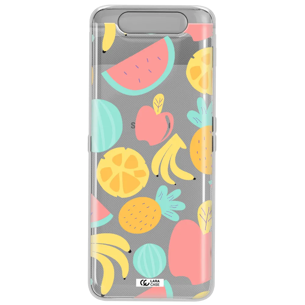 a pattern of fruits on a white background Samsung A80 Clear TPU Case