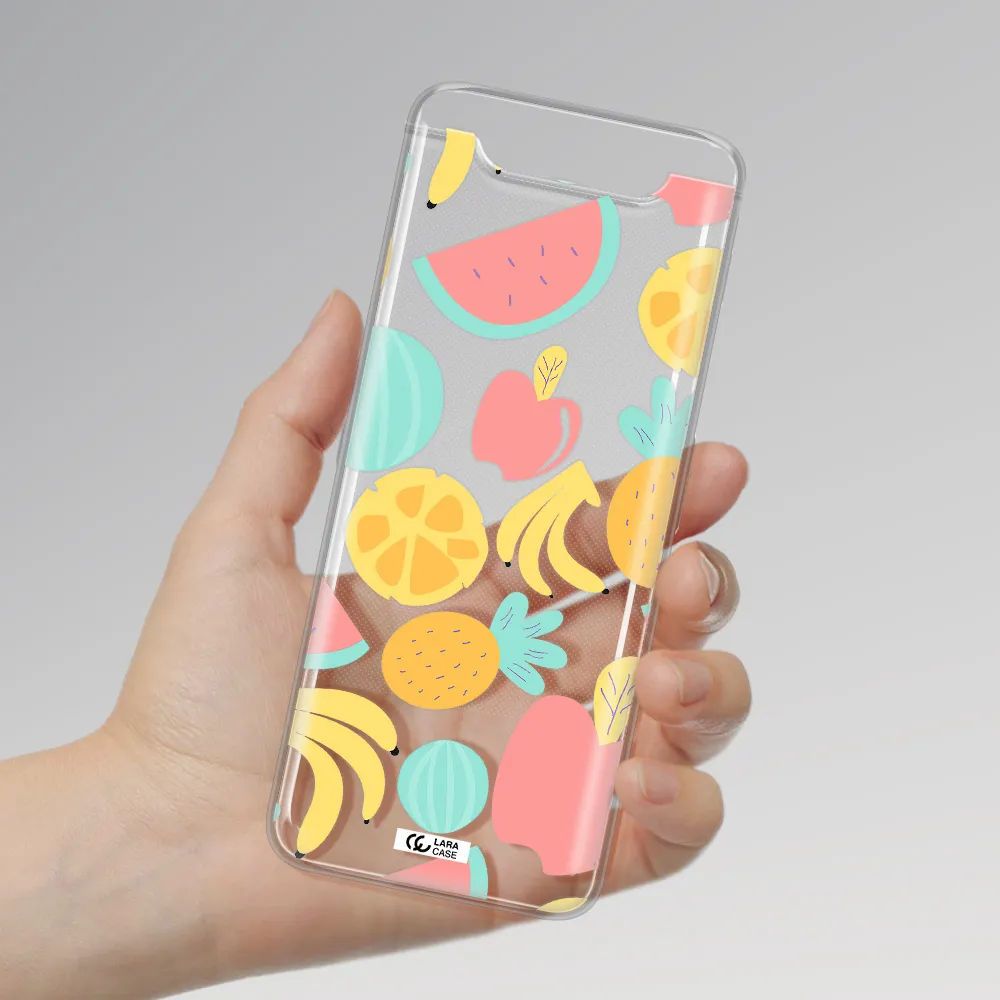 a pattern of fruits on a white background Samsung A80 Clear TPU Case