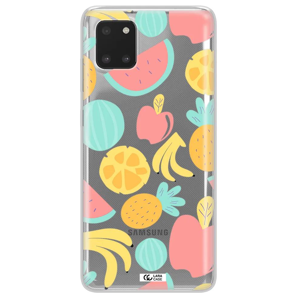 a pattern of fruits on a white background Samsung A81 Clear TPU Case