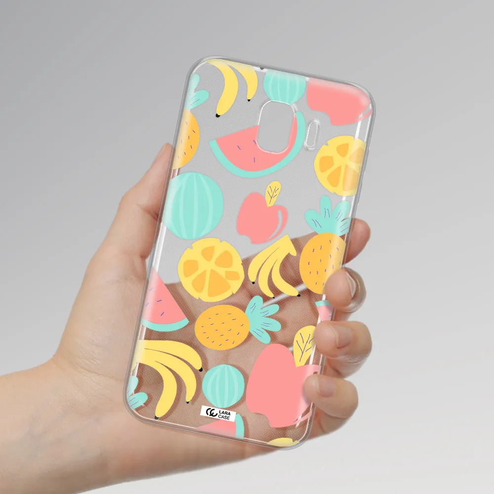 a pattern of fruits on a white background Samsung J4 Clear TPU Case