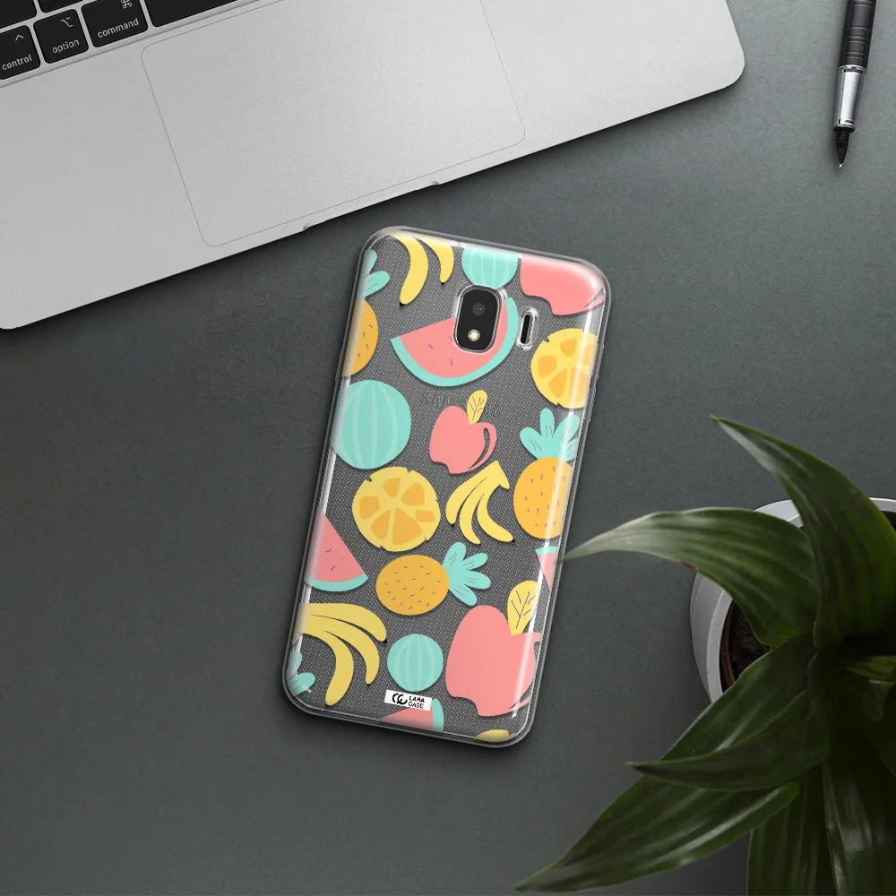 a pattern of fruits on a white background Samsung J4 Clear TPU Case