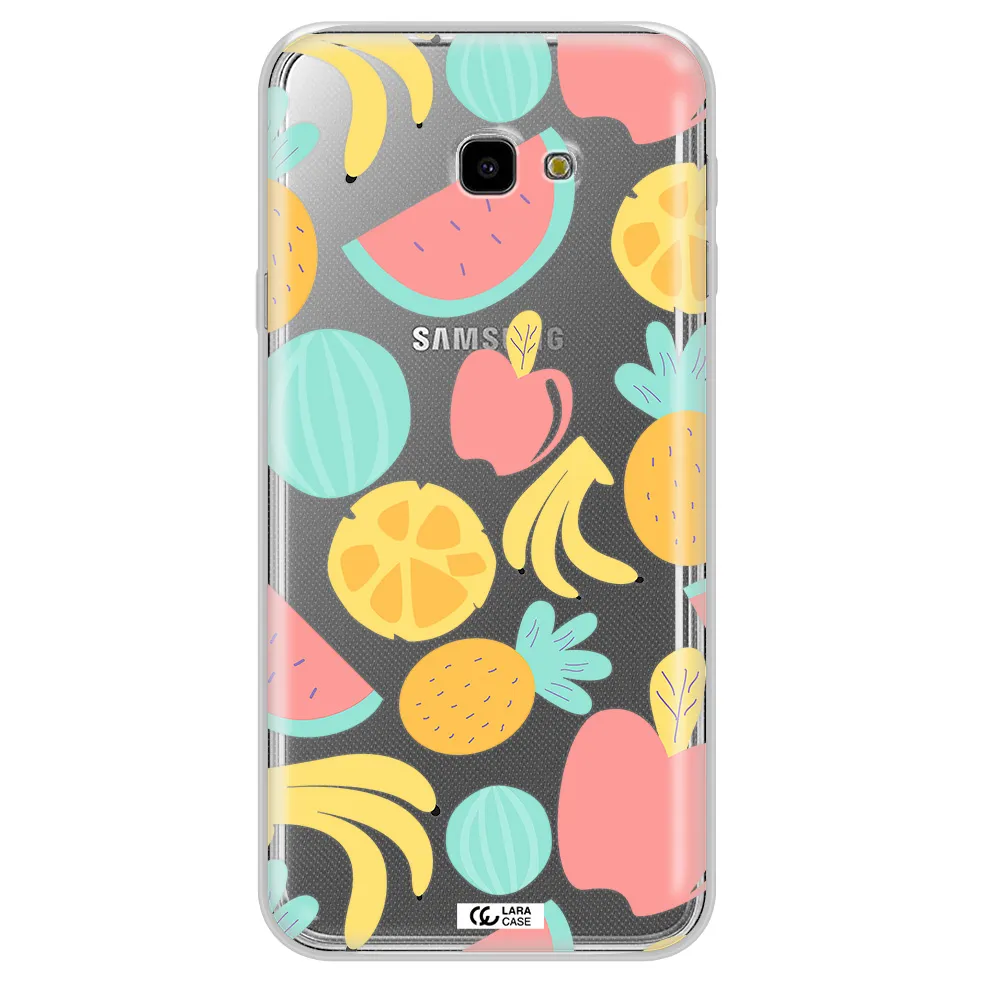 a pattern of fruits on a white background Samsung J4 Plus Clear TPU Case