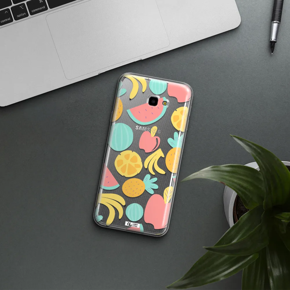 a pattern of fruits on a white background Samsung J4 Plus Clear TPU Case
