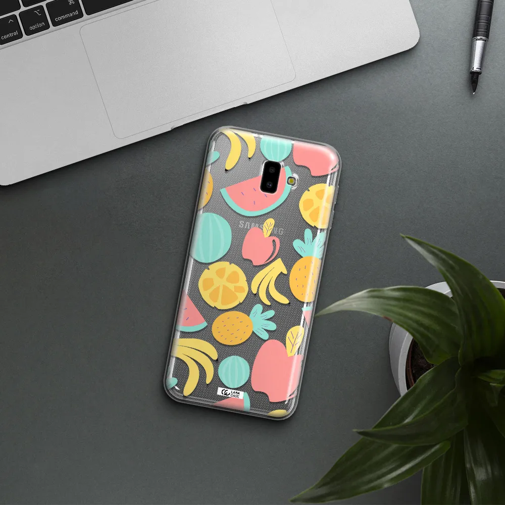 a pattern of fruits on a white background Samsung J6 Plus Clear TPU Case
