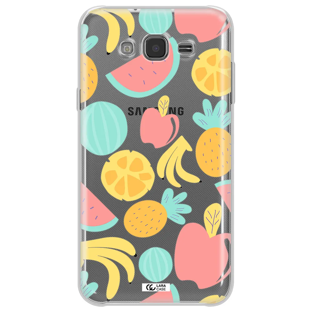 a pattern of fruits on a white background Samsung J7 2015 Clear TPU Case