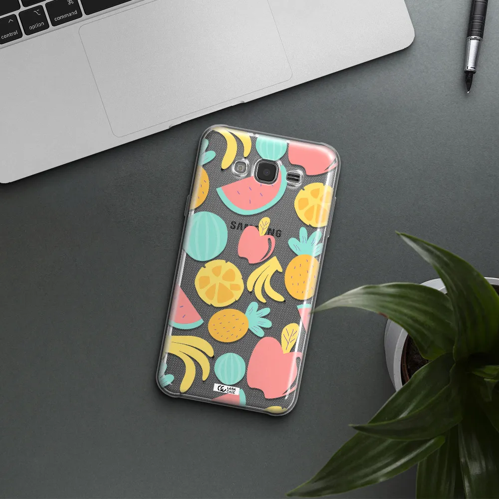 a pattern of fruits on a white background Samsung J7 2015 Clear TPU Case