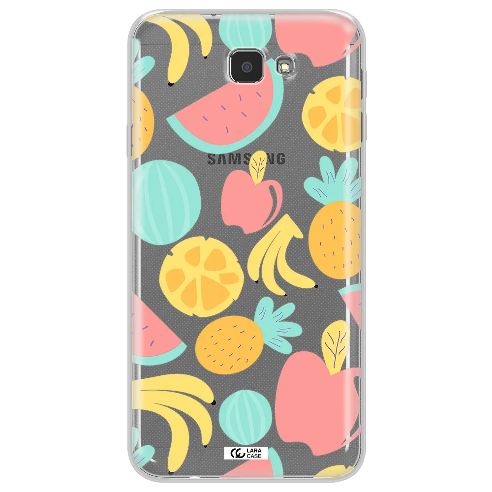 a pattern of fruits on a white background Samsung J7 Prim Clear TPU Case
