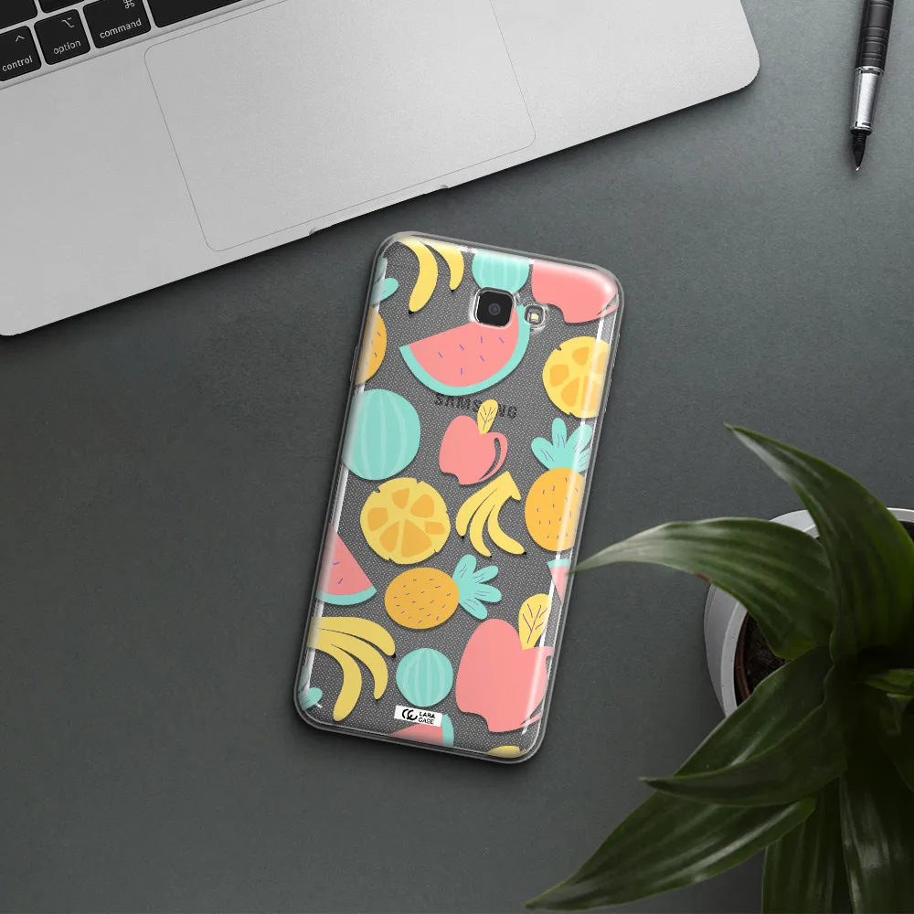 a pattern of fruits on a white background Samsung J7 Prim Clear TPU Case