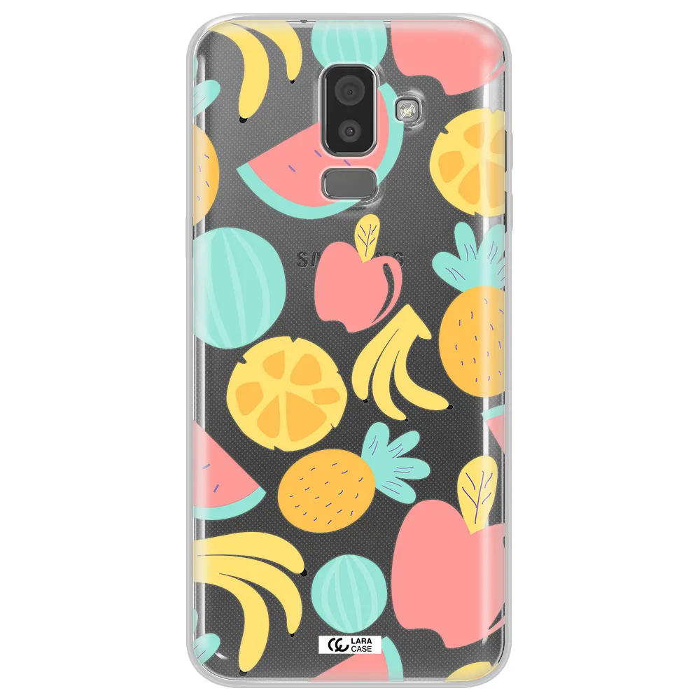 a pattern of fruits on a white background Samsung J8 Clear TPU Case