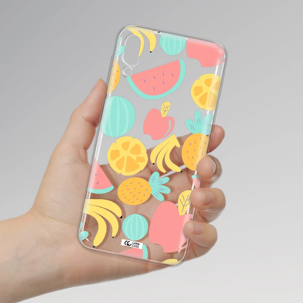 a pattern of fruits on a white background Samsung M10 Clear TPU Case