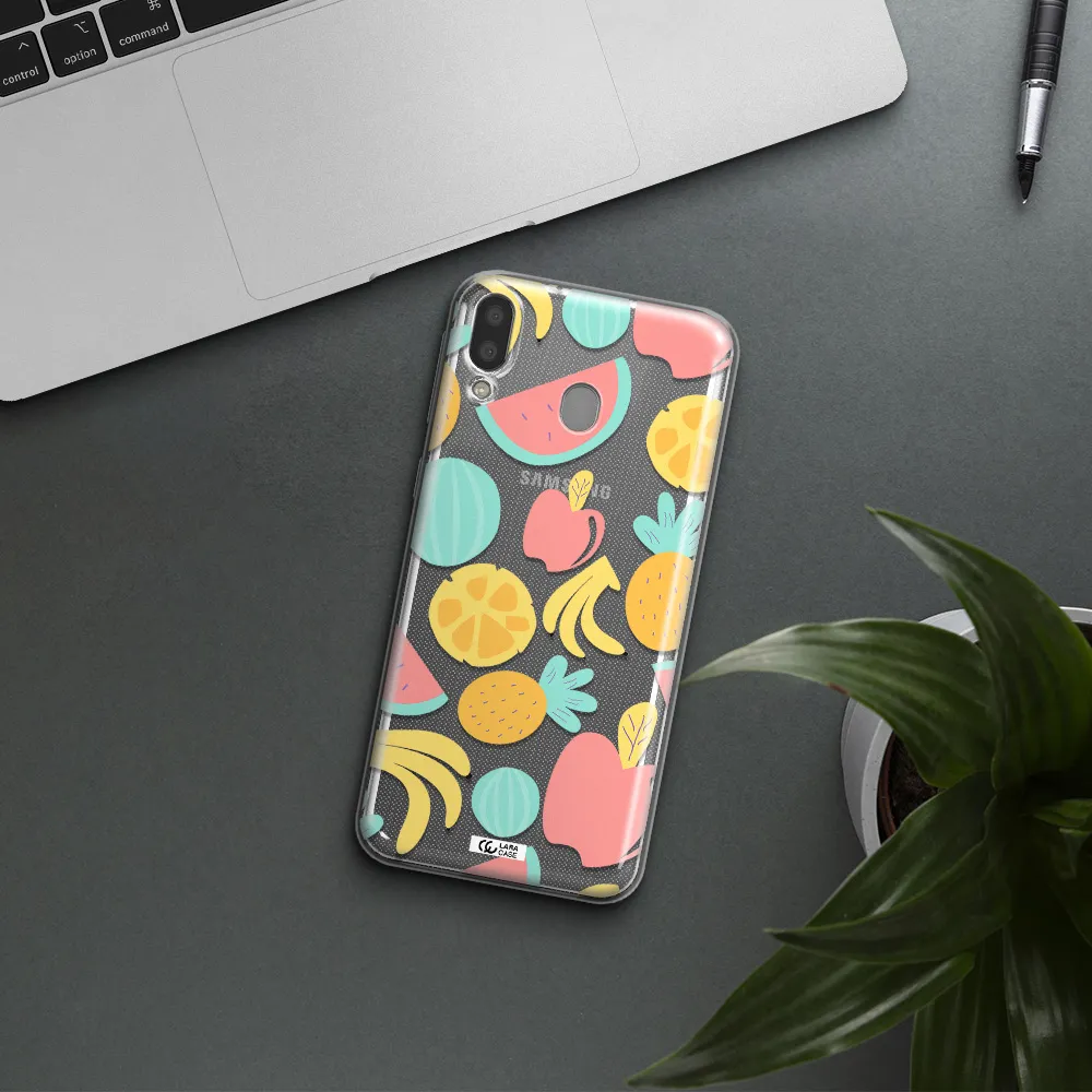 a pattern of fruits on a white background Samsung M20 Clear TPU Case