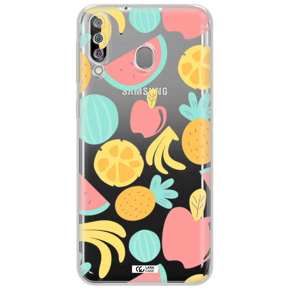 a pattern of fruits on a white background Samsung M30 Clear TPU Case