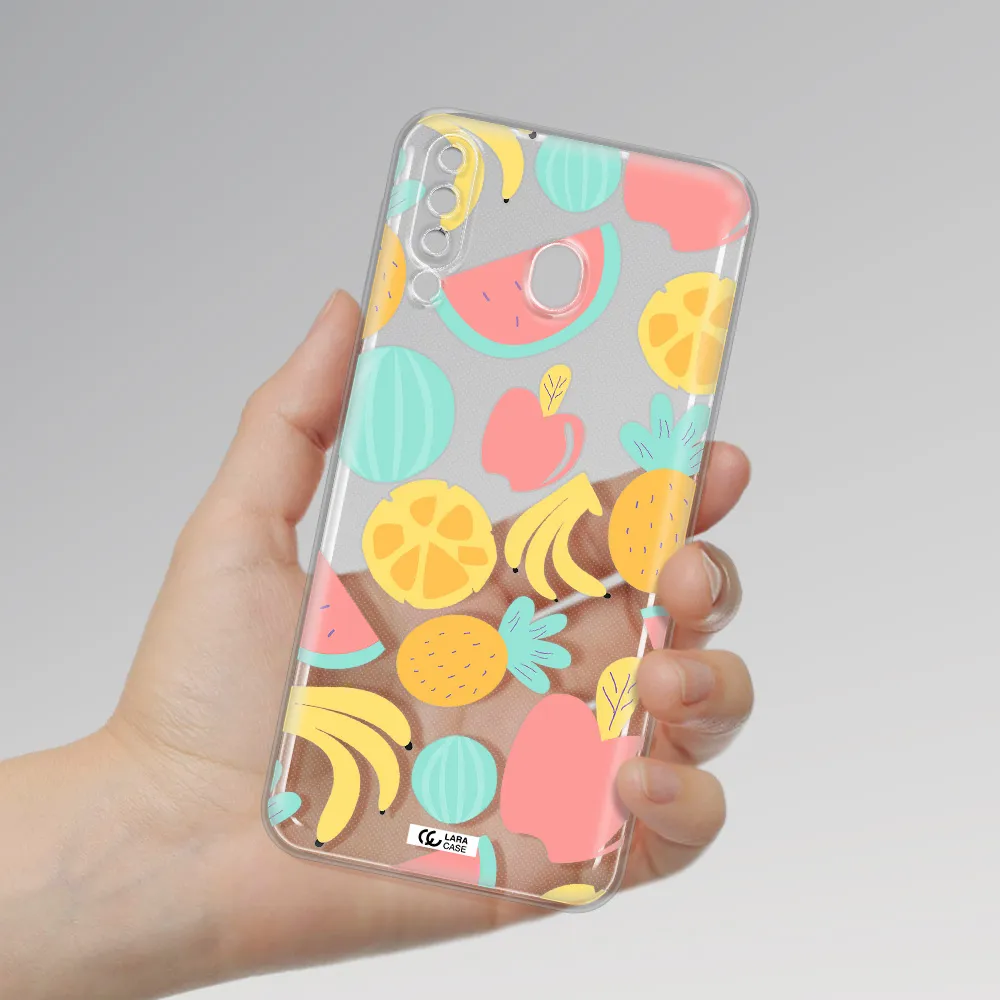 a pattern of fruits on a white background Samsung M30 Clear TPU Case