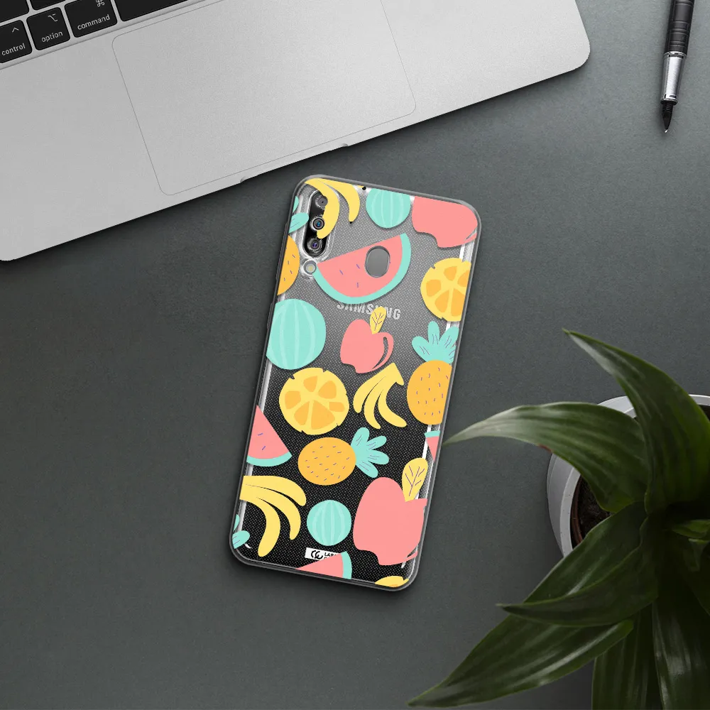 a pattern of fruits on a white background Samsung M30 Clear TPU Case