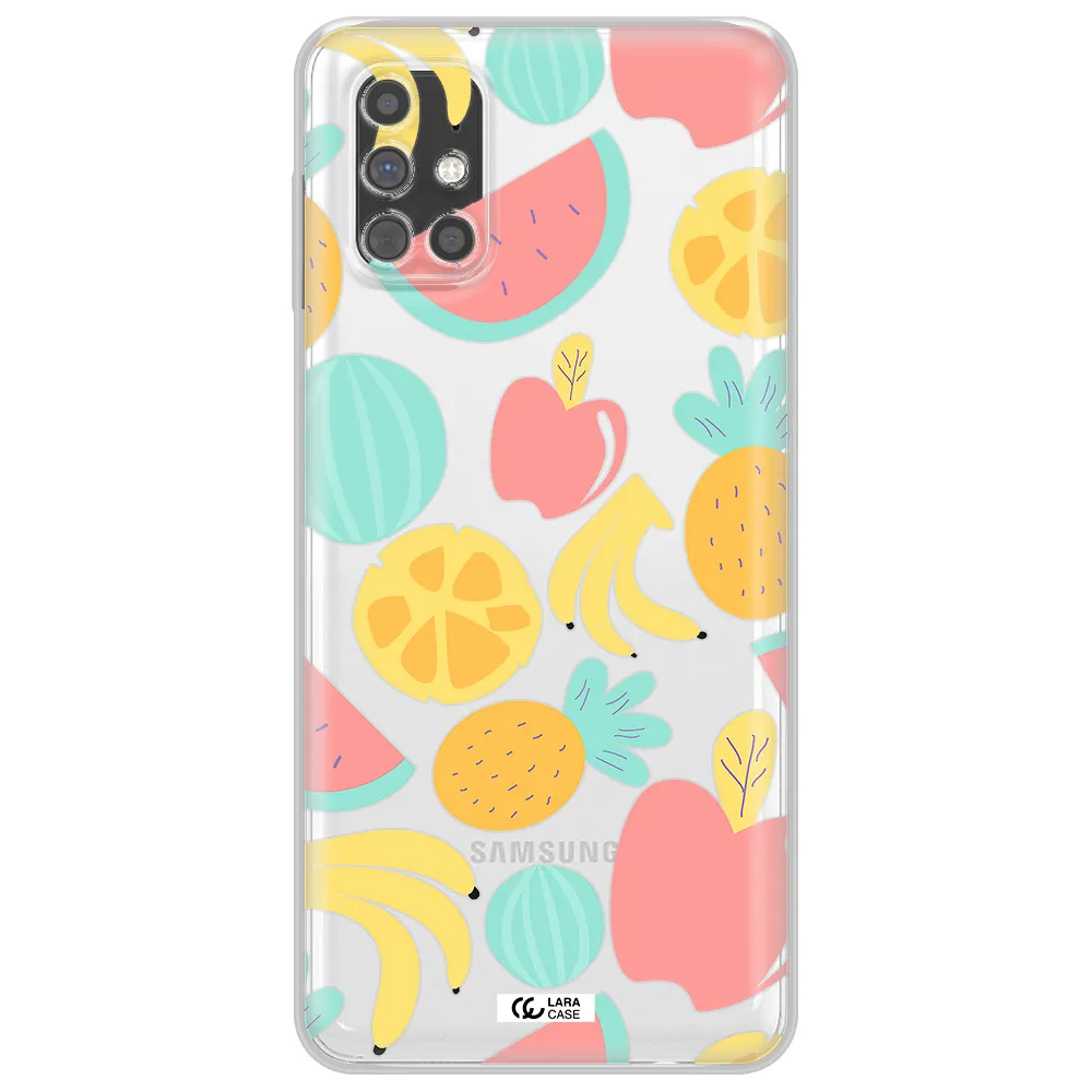 a pattern of fruits on a white background Samsung M31S Clear TPU Case