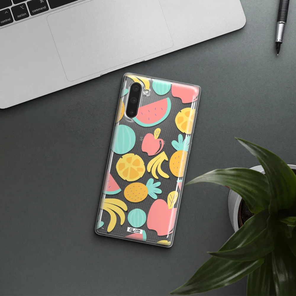 a pattern of fruits on a white background Samsung Note 10 Clear TPU Case