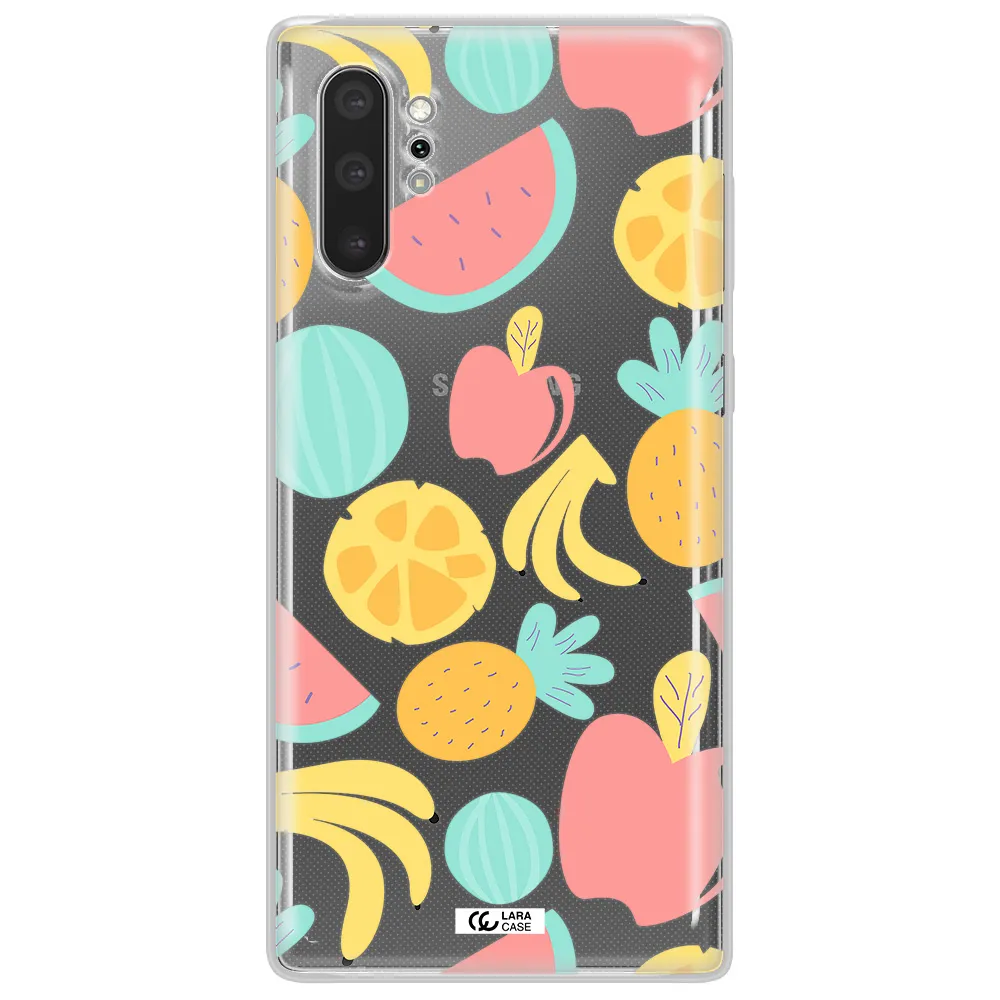 a pattern of fruits on a white background Samsung Note 10 Plus Clear TPU Case