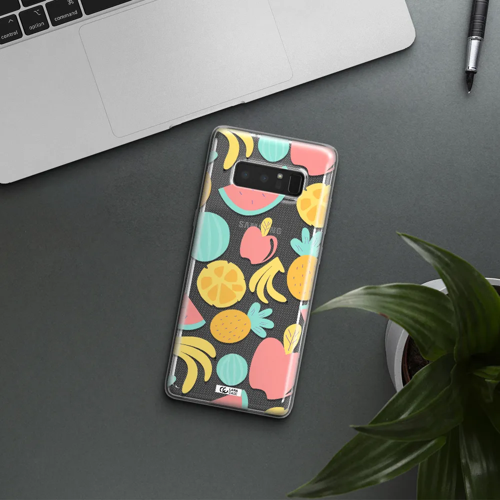 a pattern of fruits on a white background Samsung Note 8 Clear TPU Case