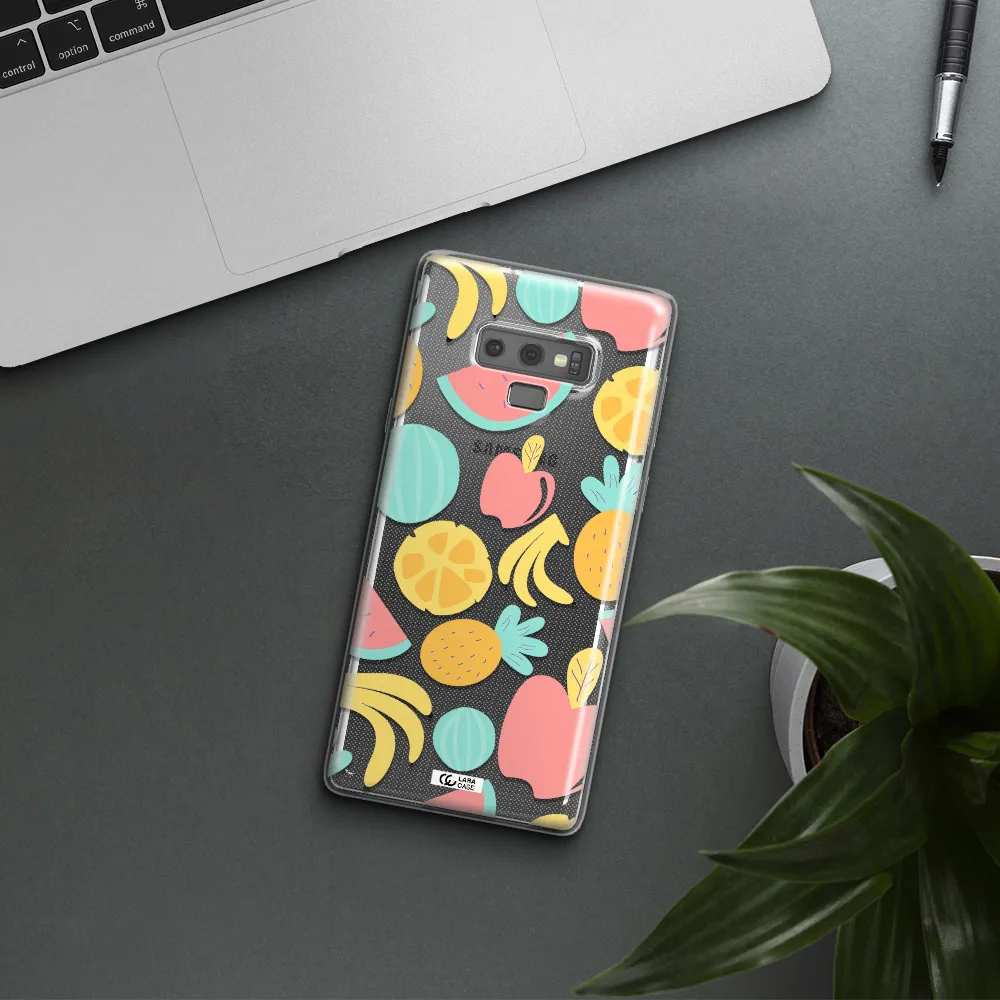 a pattern of fruits on a white background Samsung Note 9 Clear TPU Case