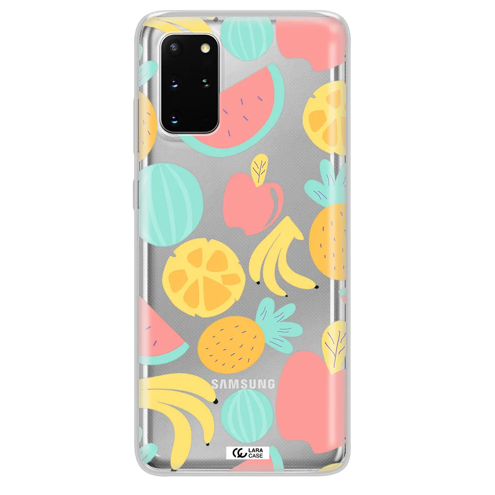 a pattern of fruits on a white background Samsung S 20 Plus Clear TPU Case