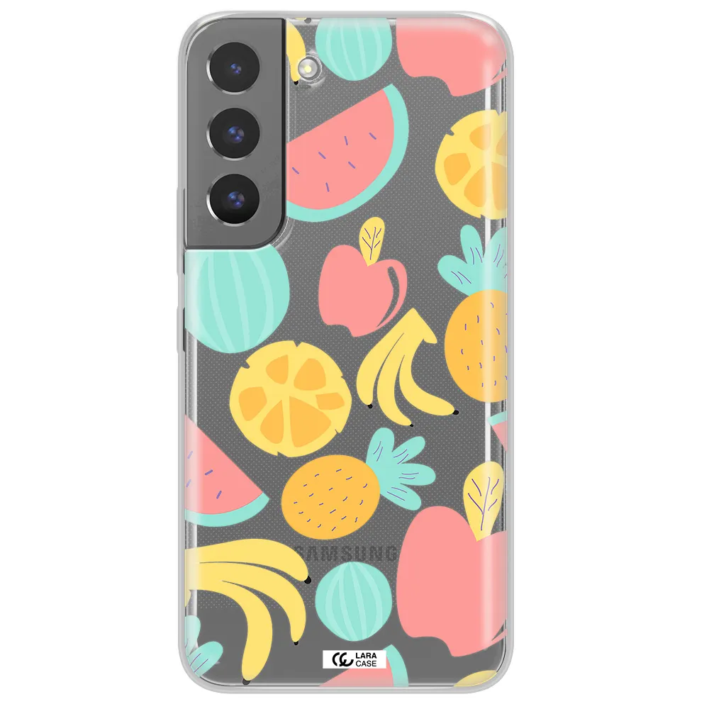 a pattern of fruits on a white background Samsung S 22 Clear TPU Case