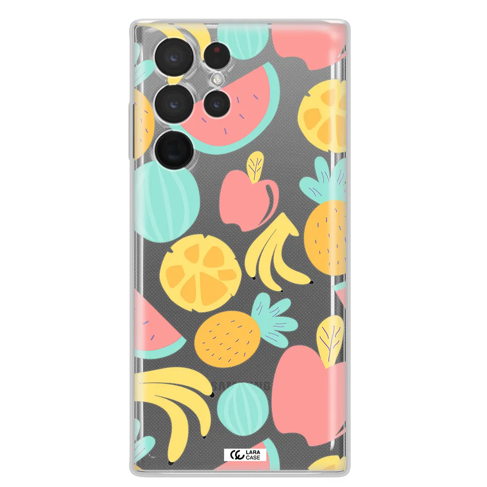 a pattern of fruits on a white background Samsung S 22 Ultra Clear TPU Case
