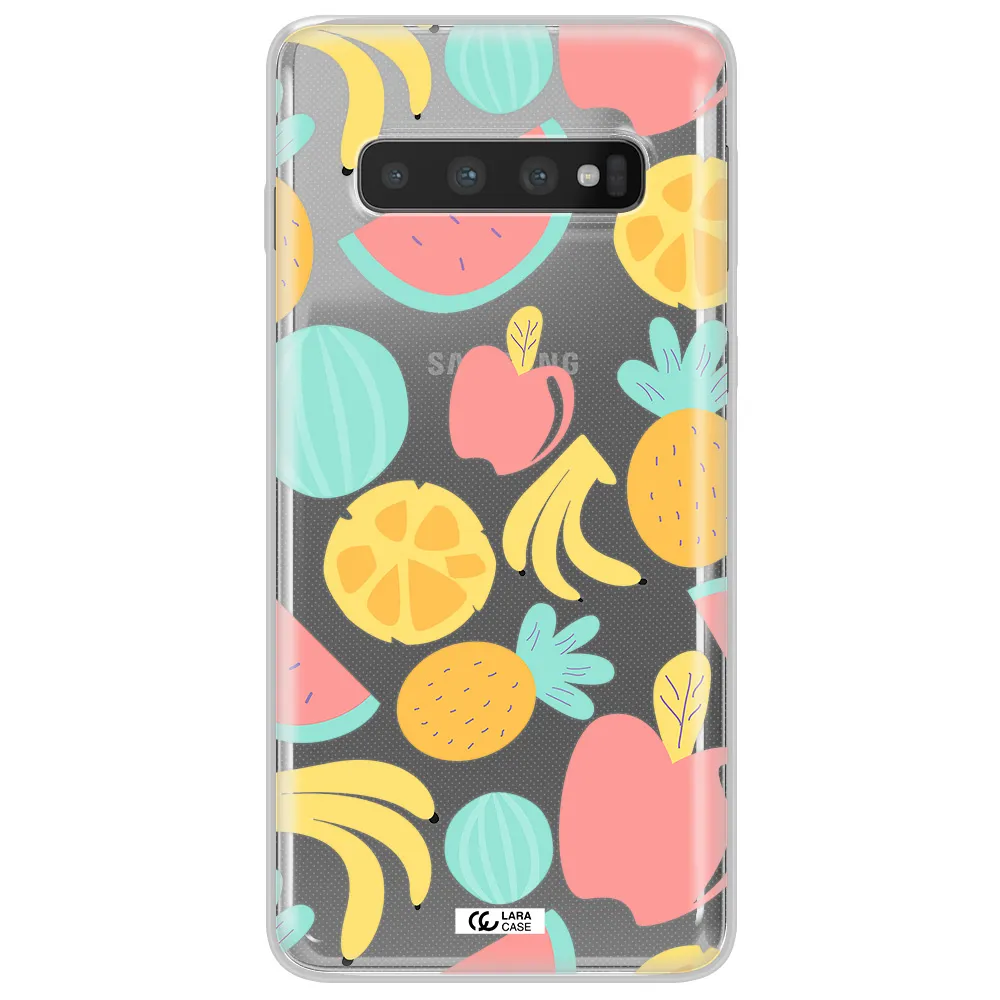 a pattern of fruits on a white background Samsung S10 Plus Clear TPU Case