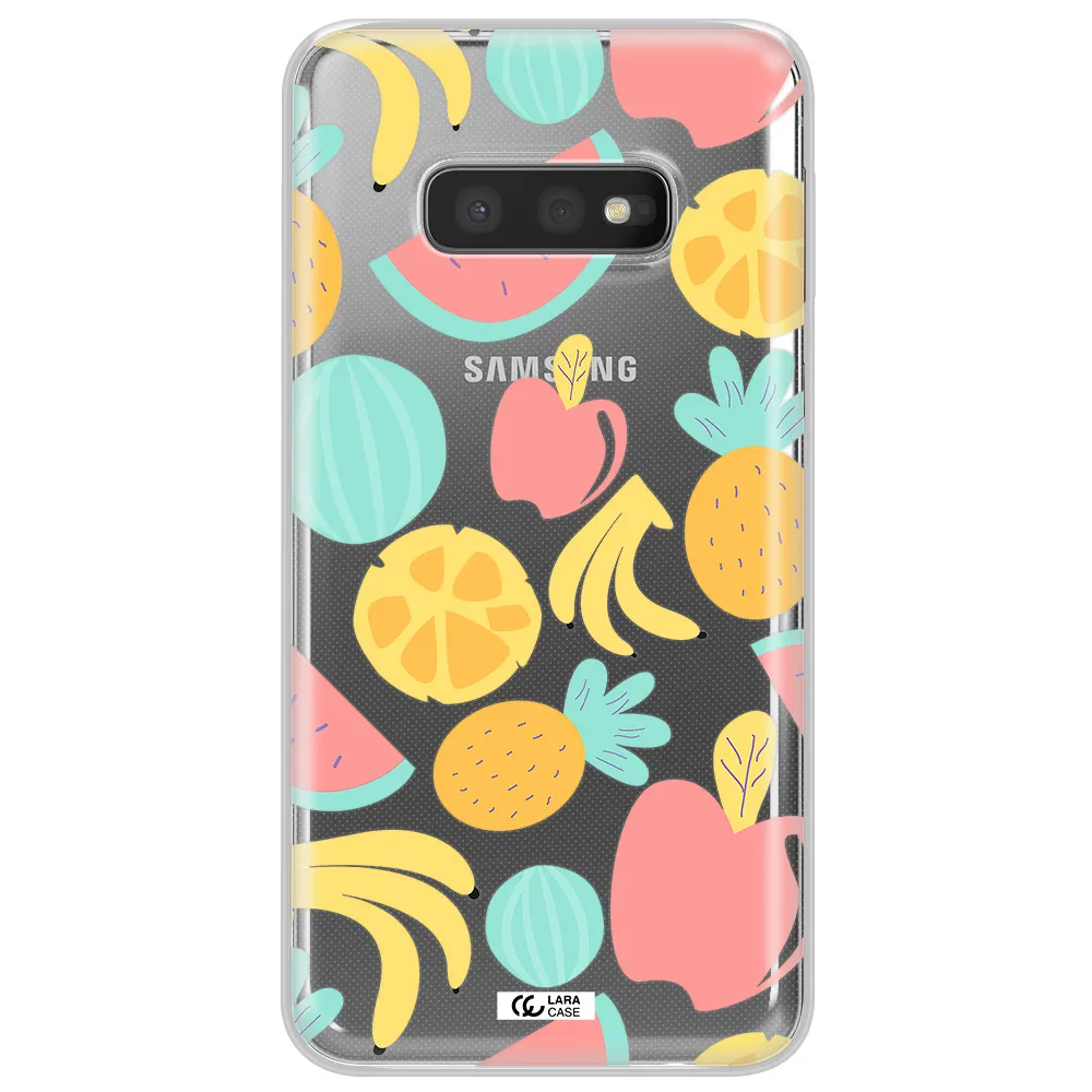a pattern of fruits on a white background Samsung S10e Clear TPU Case