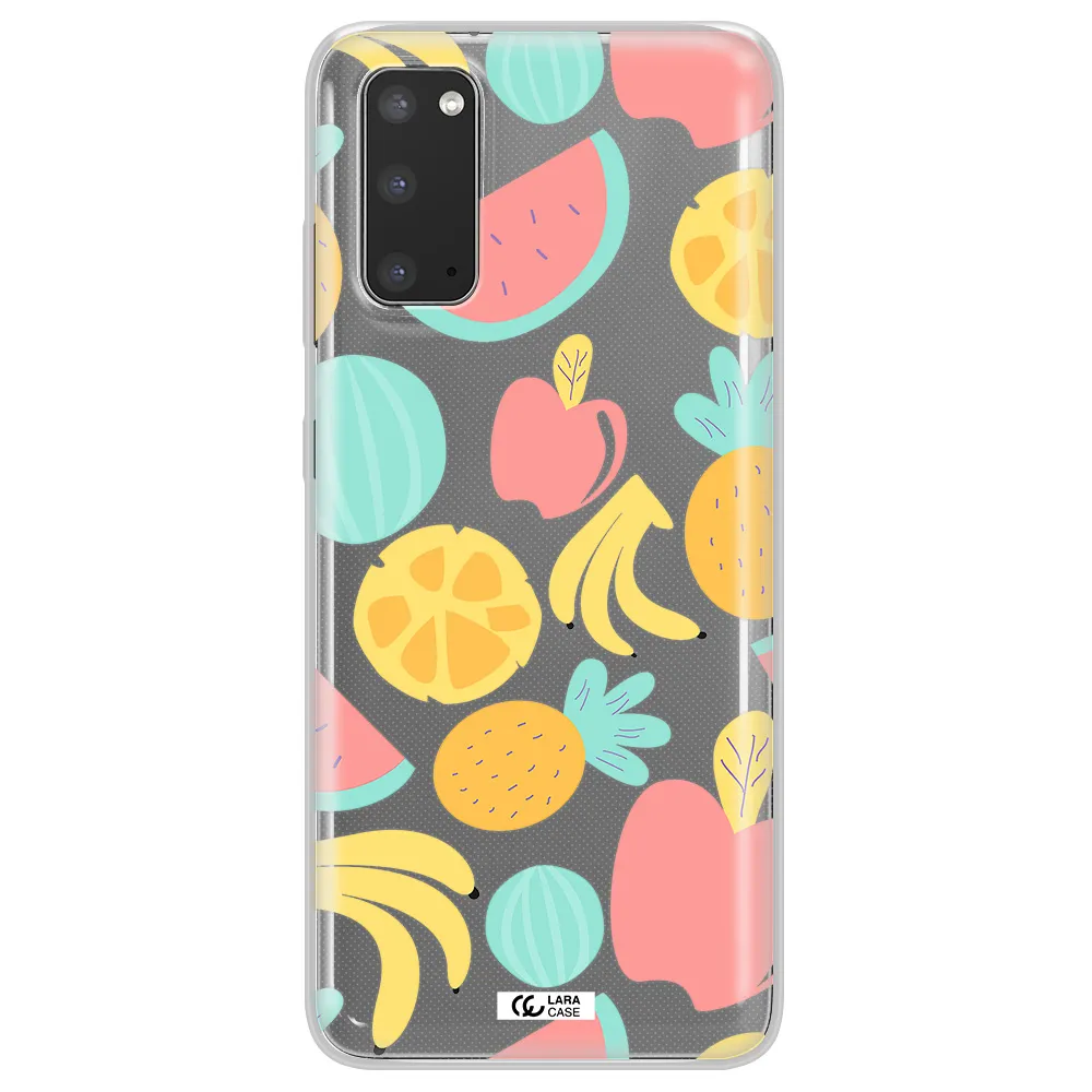 a pattern of fruits on a white background Samsung S20 Clear TPU Case
